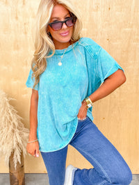 DOORBUSTER - I'm Still Yours Light Teal Ribbed Top