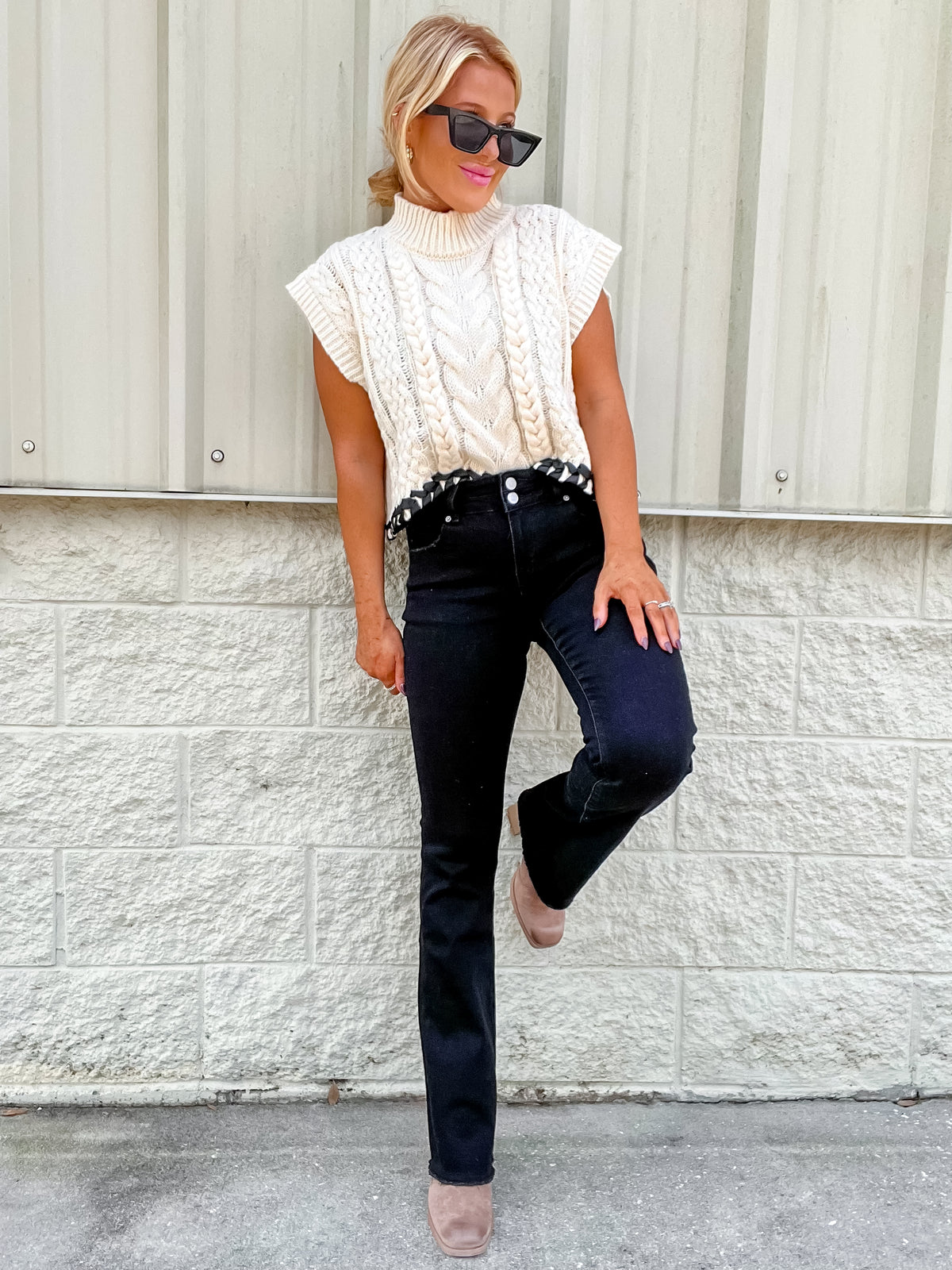 Pretty Chill Black Raw Edge Slim Boot Cut Jeans