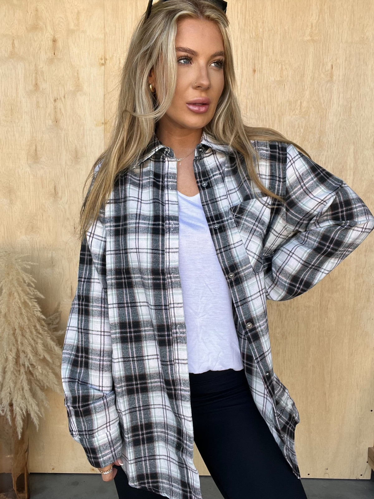 Bonfire Nights Black Plaid Button Top