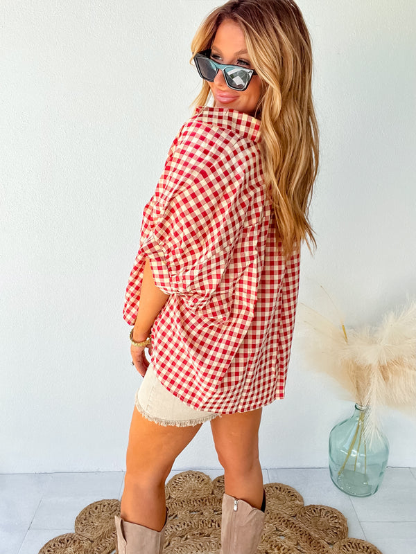 Promise Me Forever Red Gingham Button Down Top