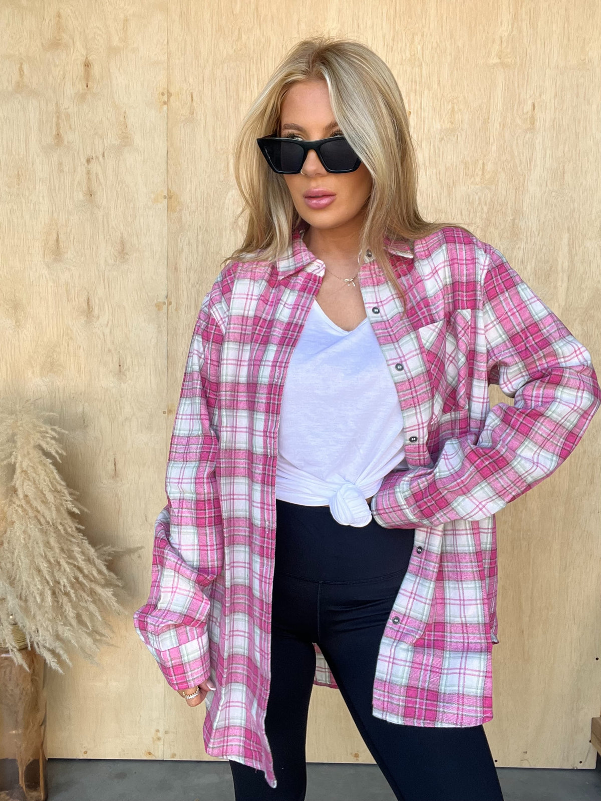 Bonfire Nights Candy Plaid Button Top