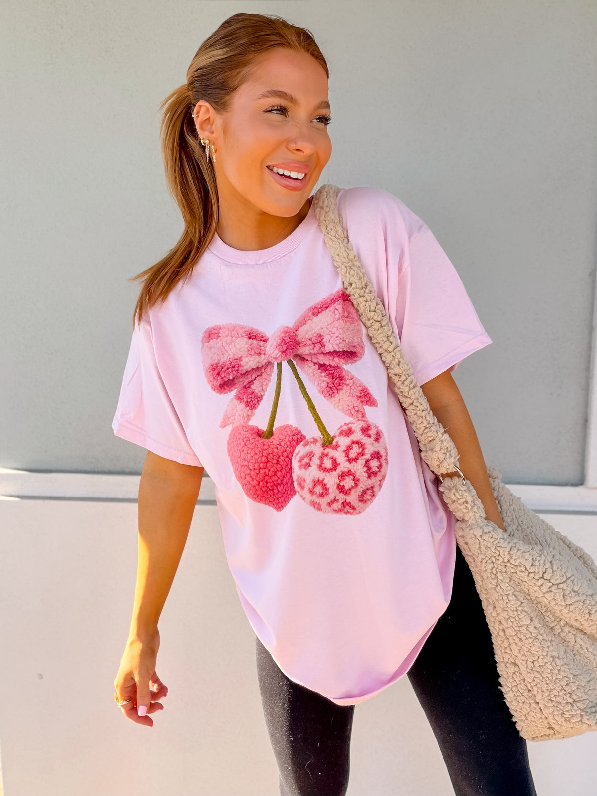 Pink Leopard Cherry Graphic Top