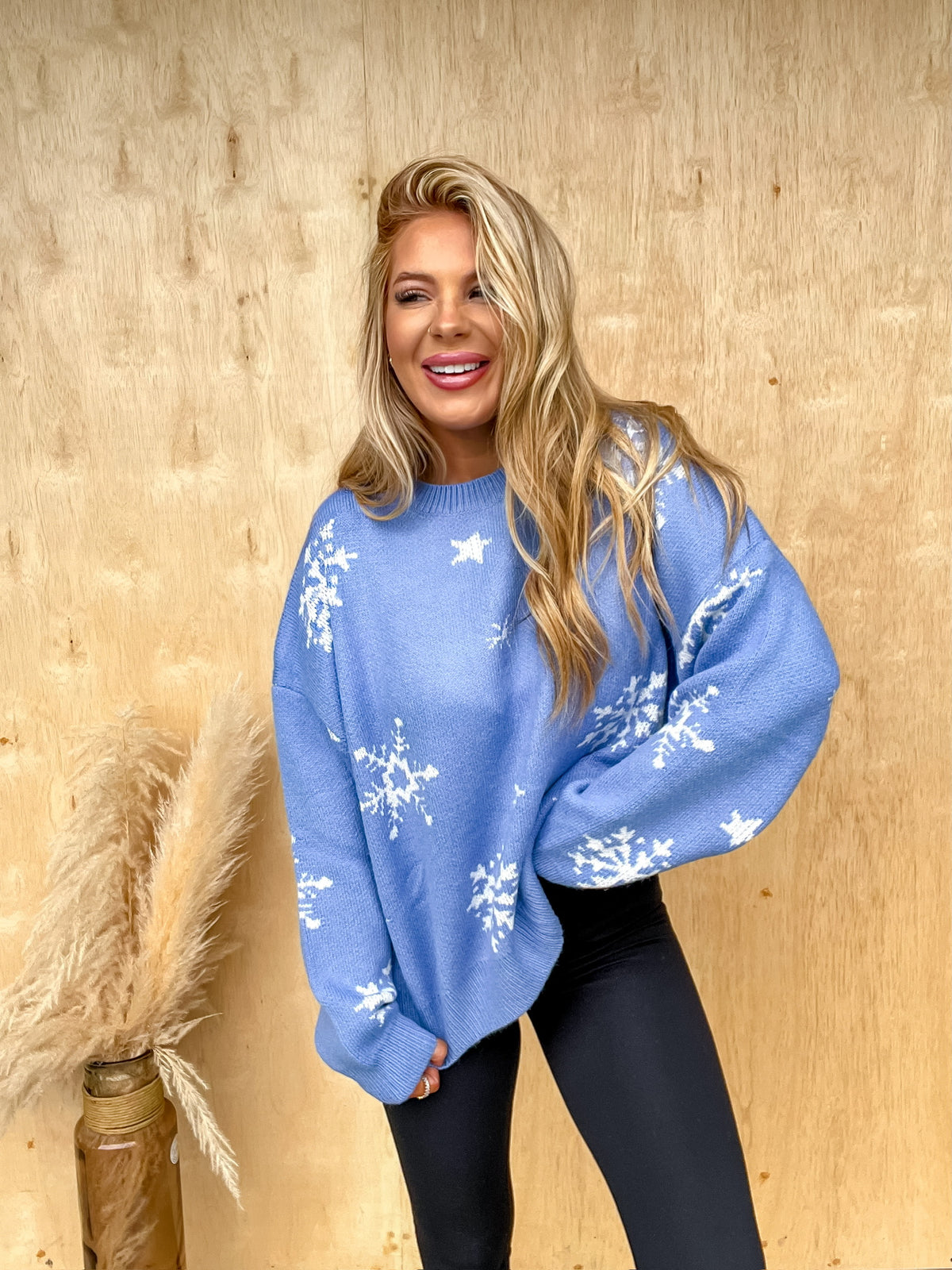 Let It Snow Detail Light Blue Sweater