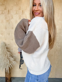 Autumn Attitude Taupe Color Block Sweater