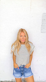 Far From Ordinary Ivory Black Stripe Top