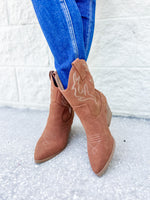 Cognac Embroidered Cowgirl Bootie