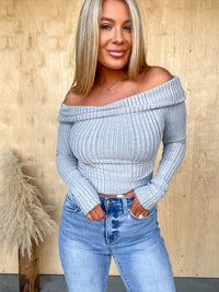 Keeping Busy Heather Grey Off Shoulder Top