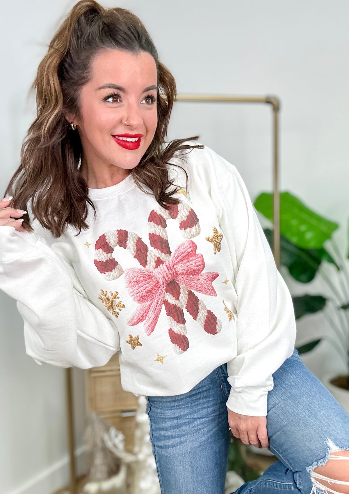 Candy Cane Yarn Graphic Top