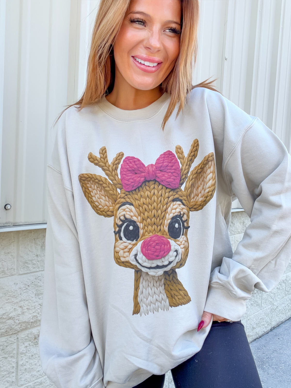 Faux Yarn Reindeer Graphic Top