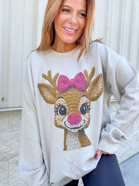 Faux Yarn Reindeer Graphic Top