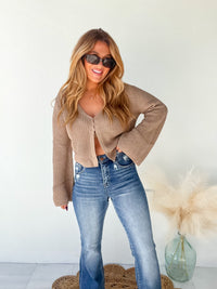 Bold Type Tan Bell Sleeve Sweater Top