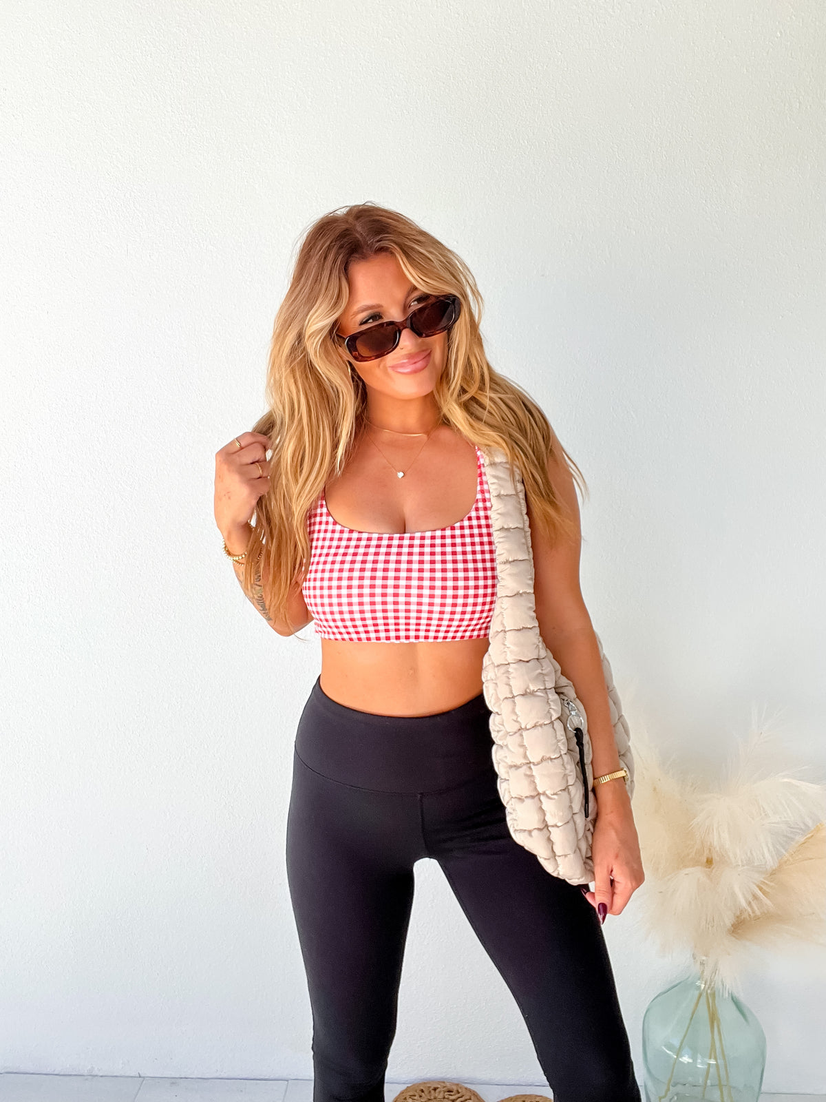 What You Need Red Gingham Ruched Top