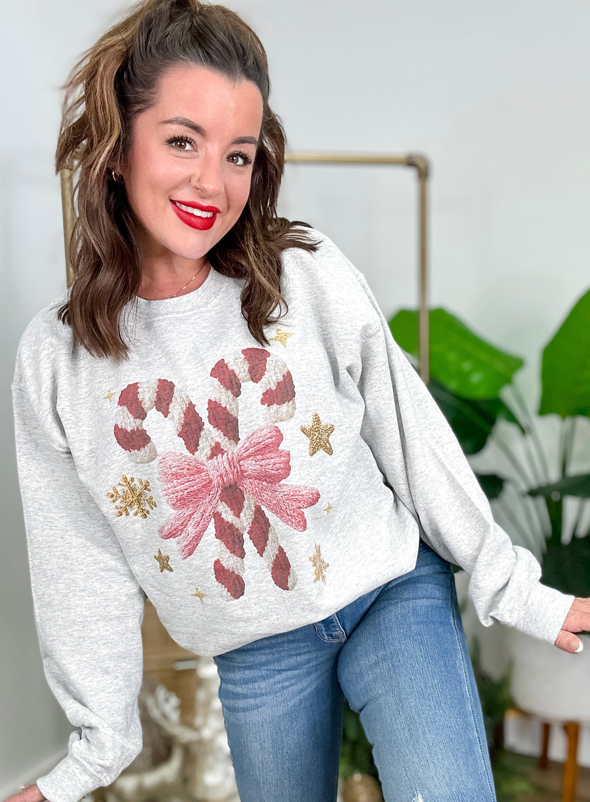 Candy Cane Yarn Graphic Top