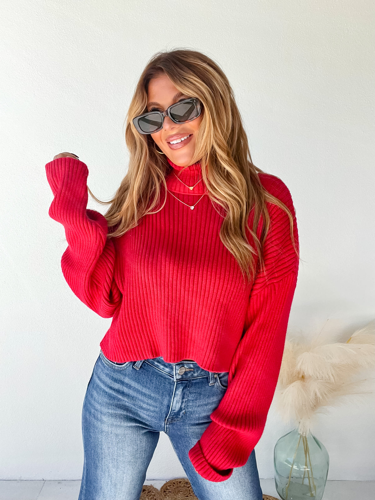 Meet Your Match Red Cropped Sweater