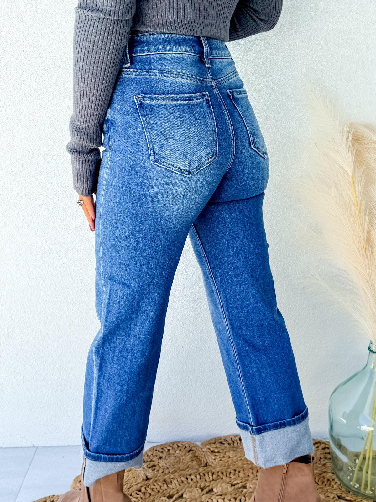 Big Plans Medium Wash Cropped Cuffed Jeans