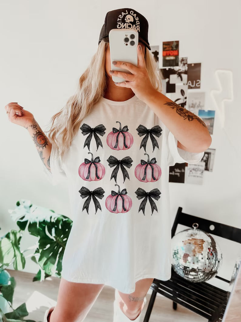 Pink Pumpkin Bow Graphic Top