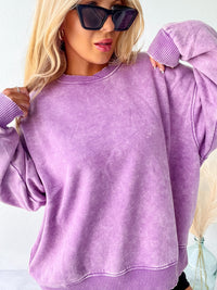 Chasing Calm Oversized Bright Violet Acid Wash Pullover