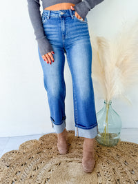 Big Plans Medium Wash Cropped Cuffed Jeans