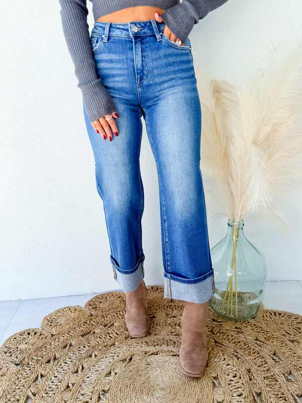 Big Plans Medium Wash Cropped Cuffed Jeans