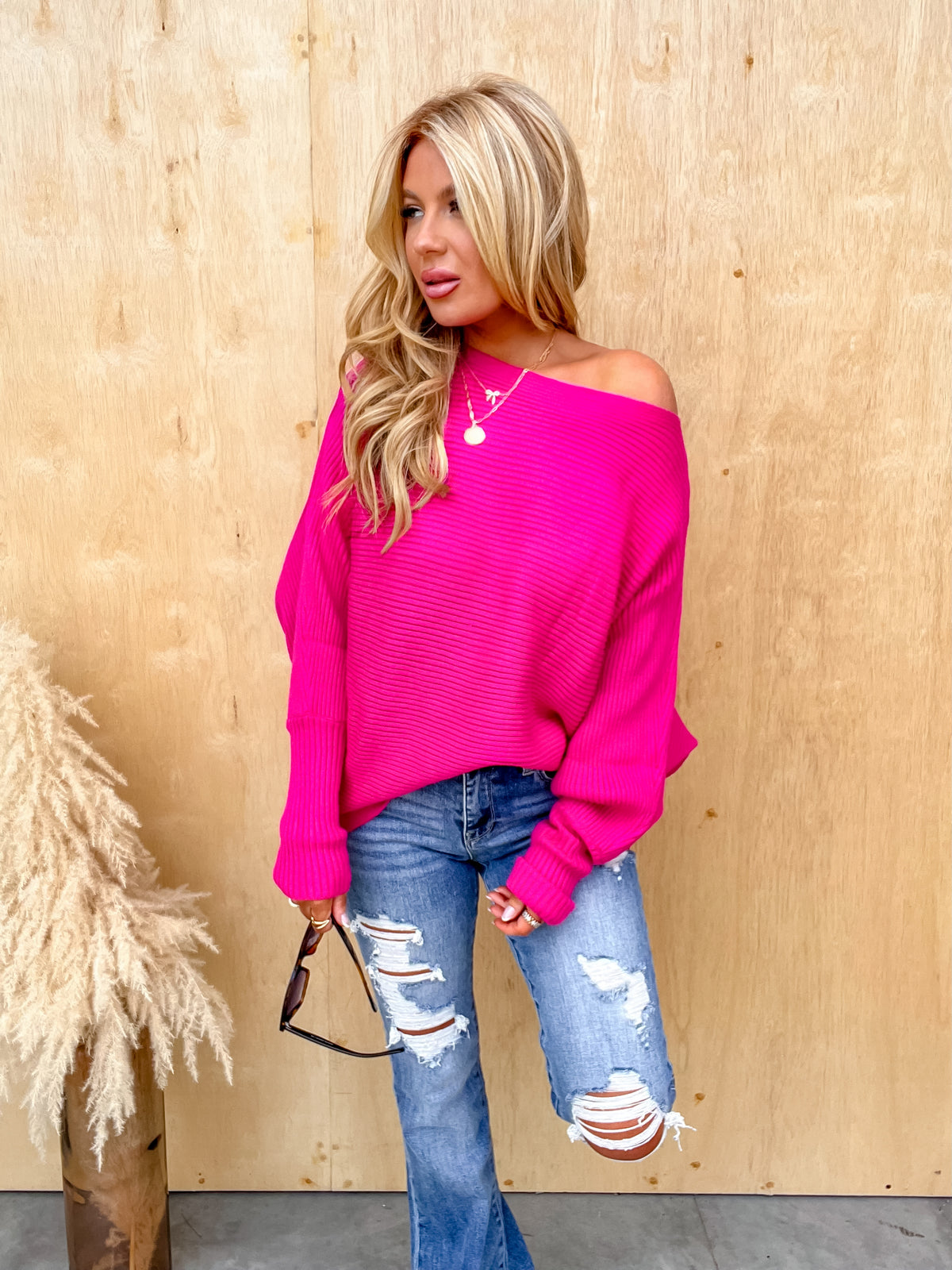 Figuring It Out Fuchsia Off Shoulder Top