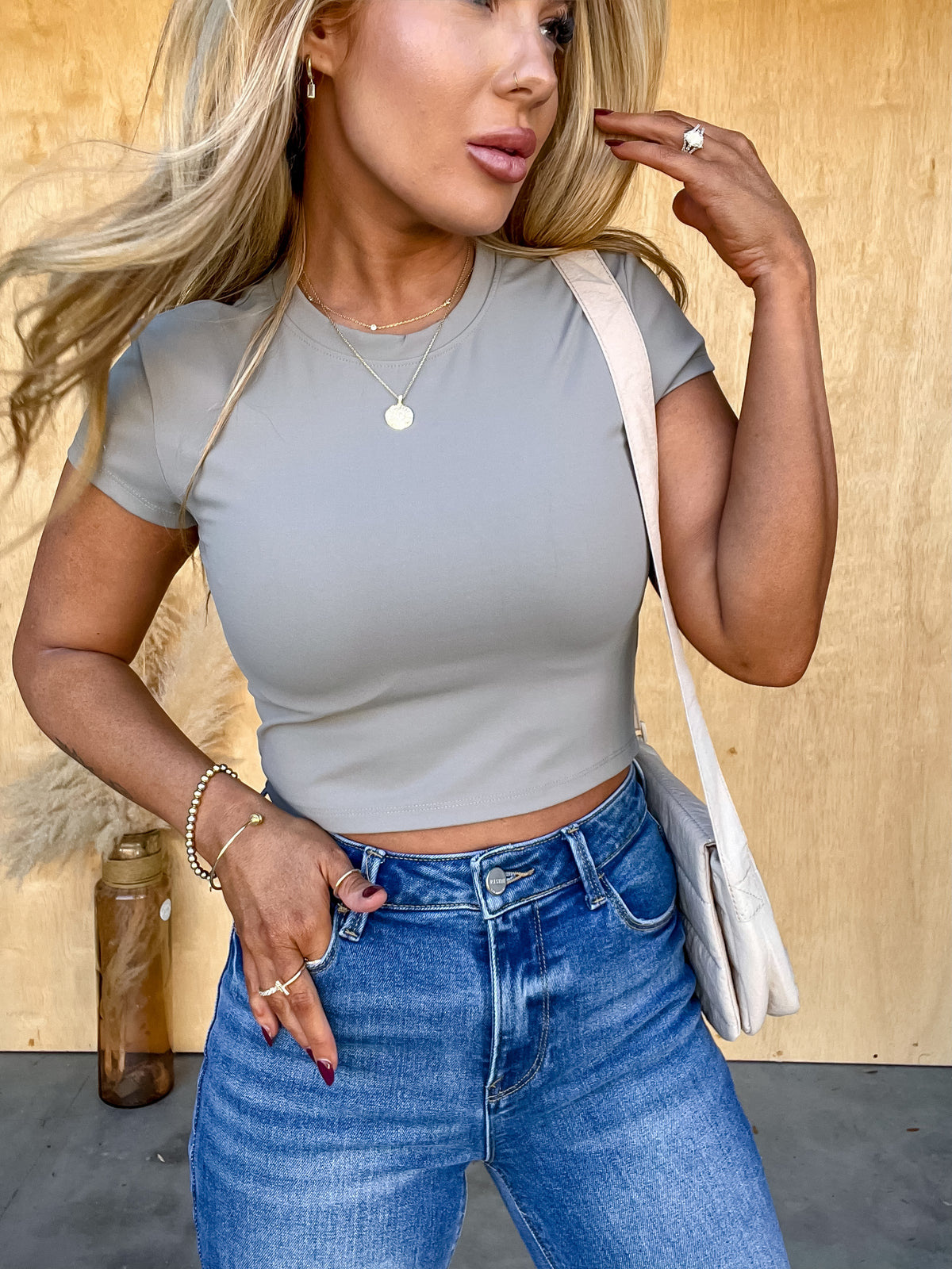 DOORBUSTER - Downtown Dates Mushroom Cropped Top