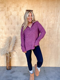 DOORBUSTER - Quick Thinking Cabernet Collared Pullover