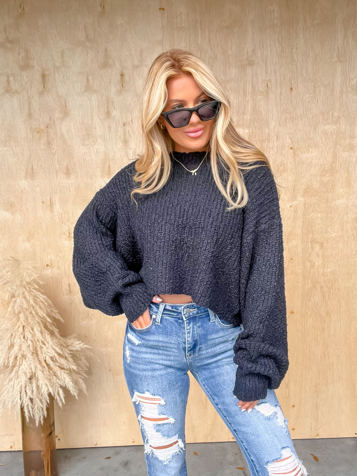 Long Story Short Black Cropped Sweater