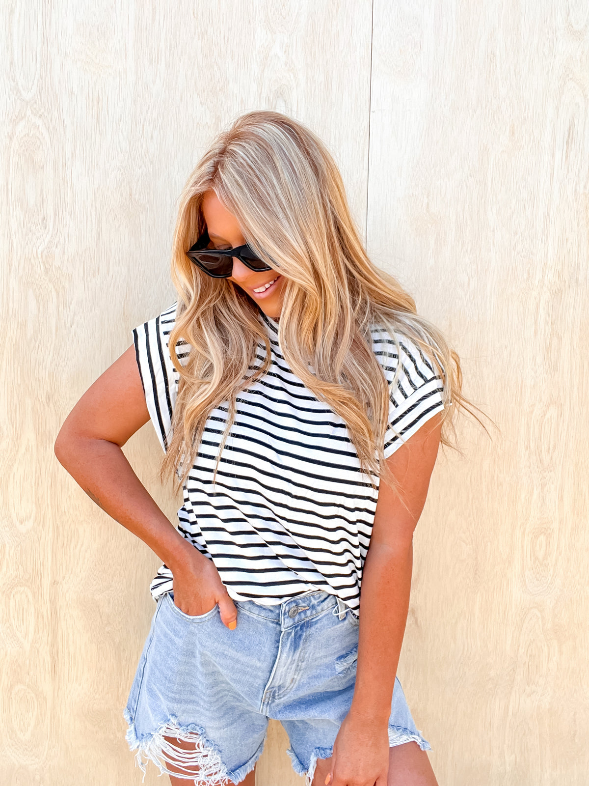 Far From Ordinary Ivory Black Stripe Top