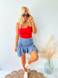 Daydream Darling Ruffle Denim Skirt