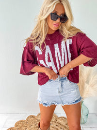 Maroon Game Letting Loose Fit Crop Sweater
