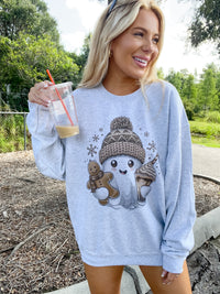 Tan Christmas Ghost Graphic Top