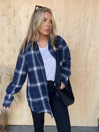 Took A Chance Raw Edge Navy Plaid Top