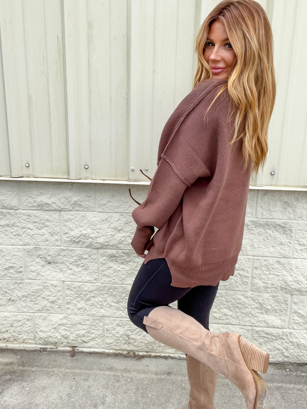 Hold Me Here Brown Oversized Sweater