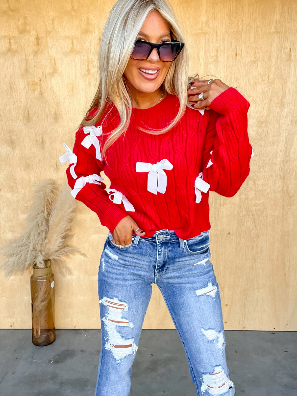 Charmed By You Red Bow Sweater