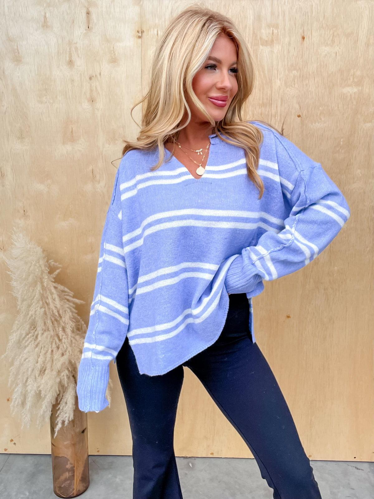 Why Bother Peri Blue Stripe Sweater