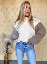 Autumn Attitude Taupe Color Block Sweater