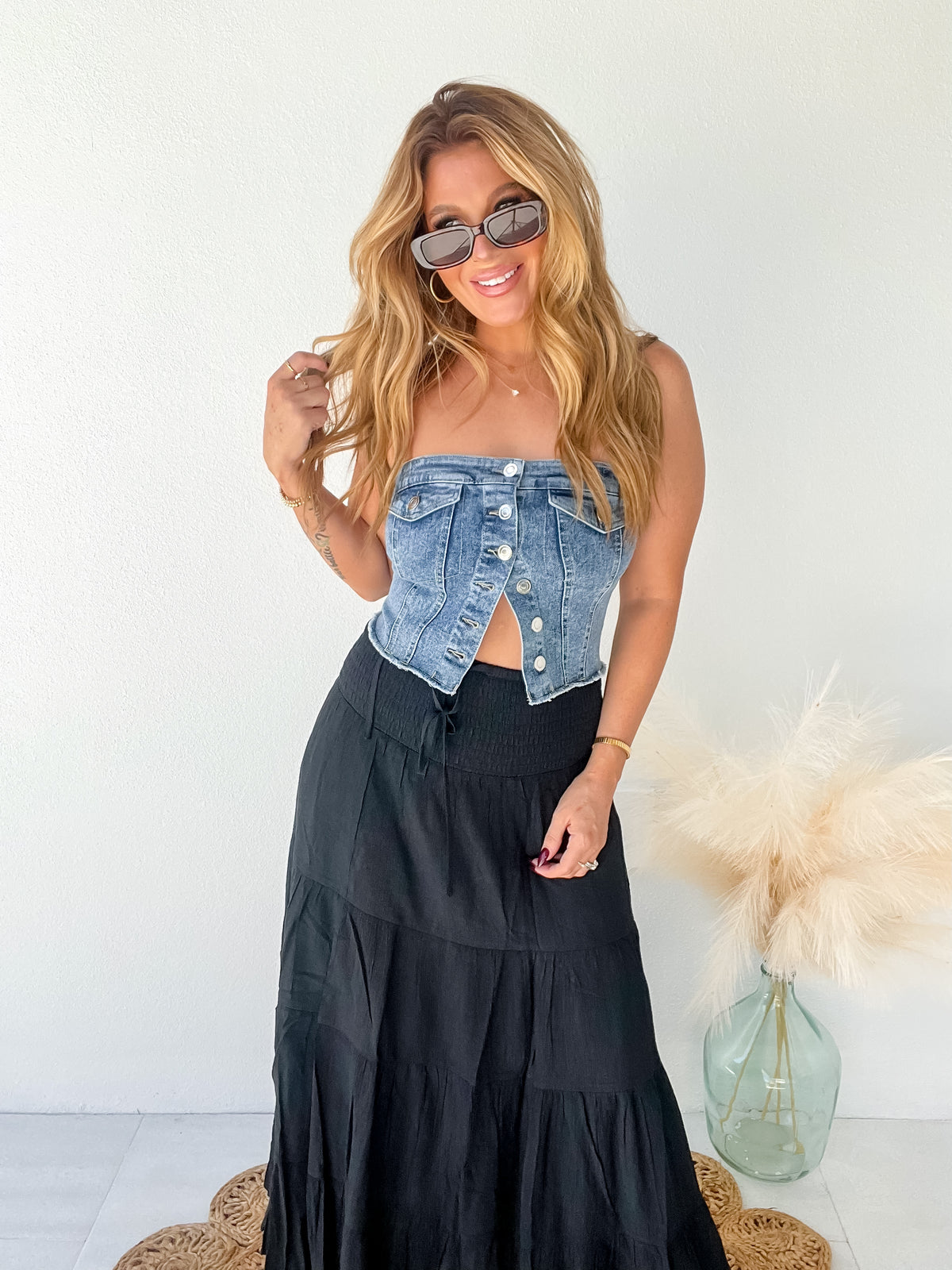 Moving On Black Smocked Maxi Skirt
