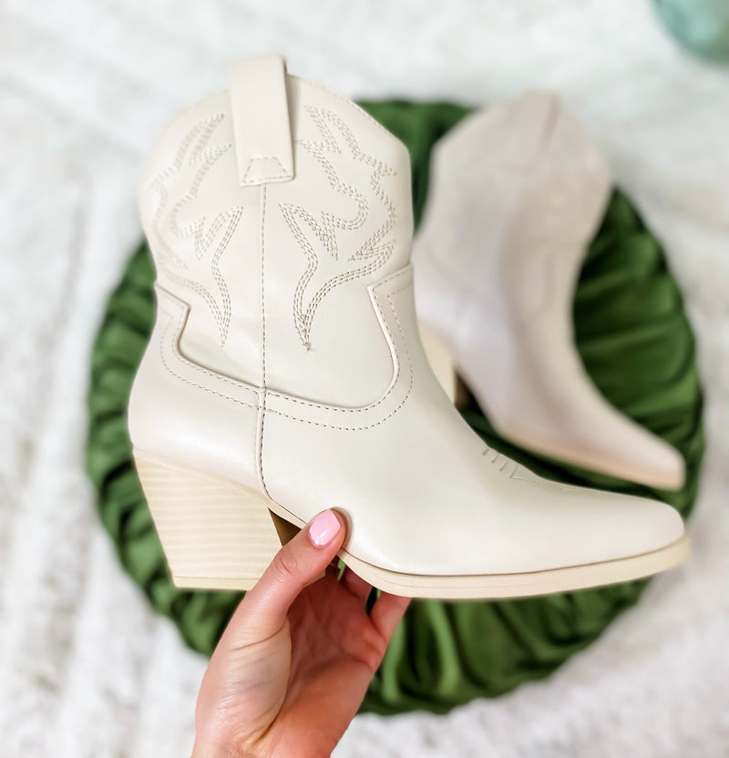 Bone Embroidered Cowgirl Bootie