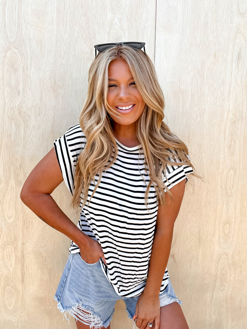 Far From Ordinary Ivory Black Stripe Top