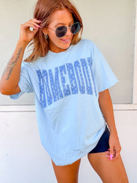 Blue Polkadot Homebody Graphic Top