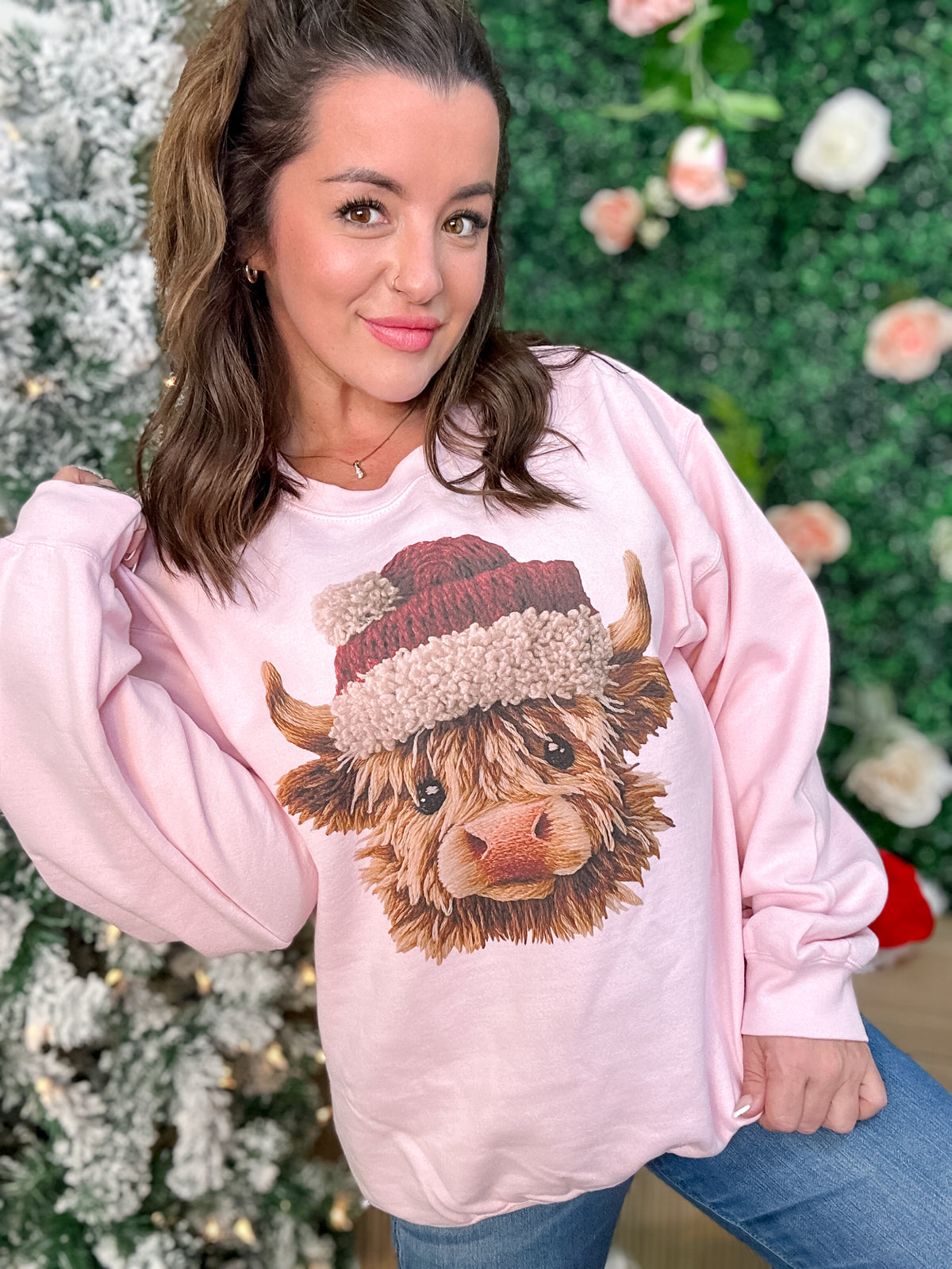 Yarn Christmas Cow Graphic Top