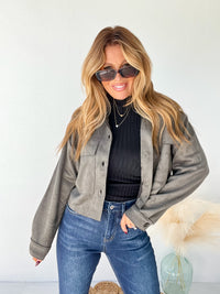 Hard Launch Olive Faux Suede Cropped Jacket