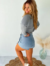 Up And Coming Heather Grey Stripe Detail Bodysuit