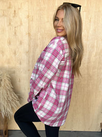 Bonfire Nights Candy Plaid Button Top