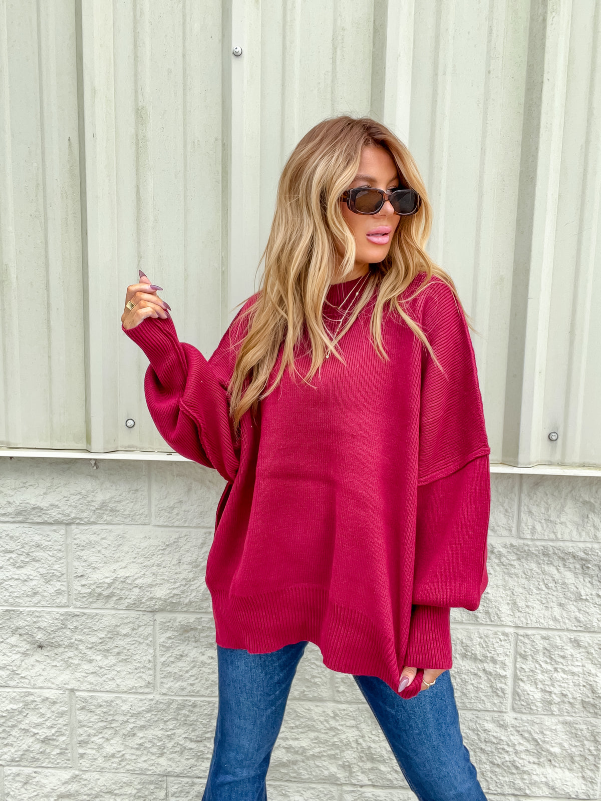 Hold Me Here Cabernet Oversized Sweater