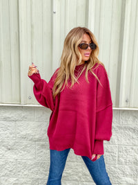 Hold Me Here Cabernet Oversized Sweater