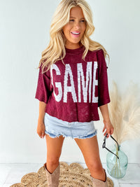 Maroon Game Letting Loose Fit Crop Sweater