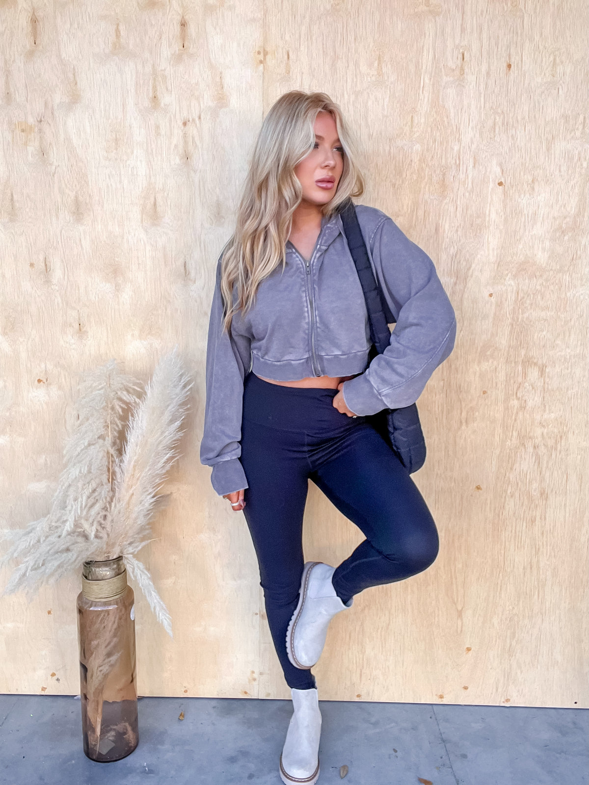 Fall Essential Charcoal Cropped Hoodie