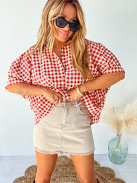 Promise Me Forever Red Gingham Button Down Top