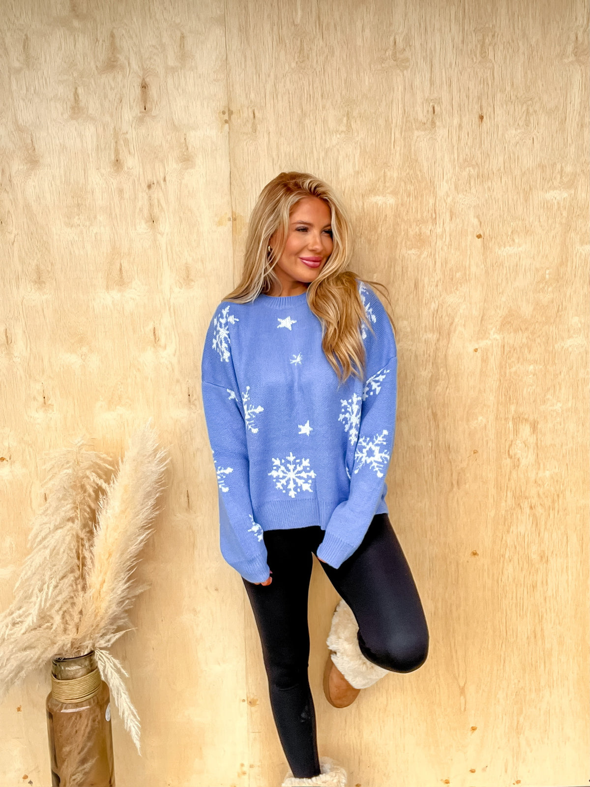 Let It Snow Detail Light Blue Sweater